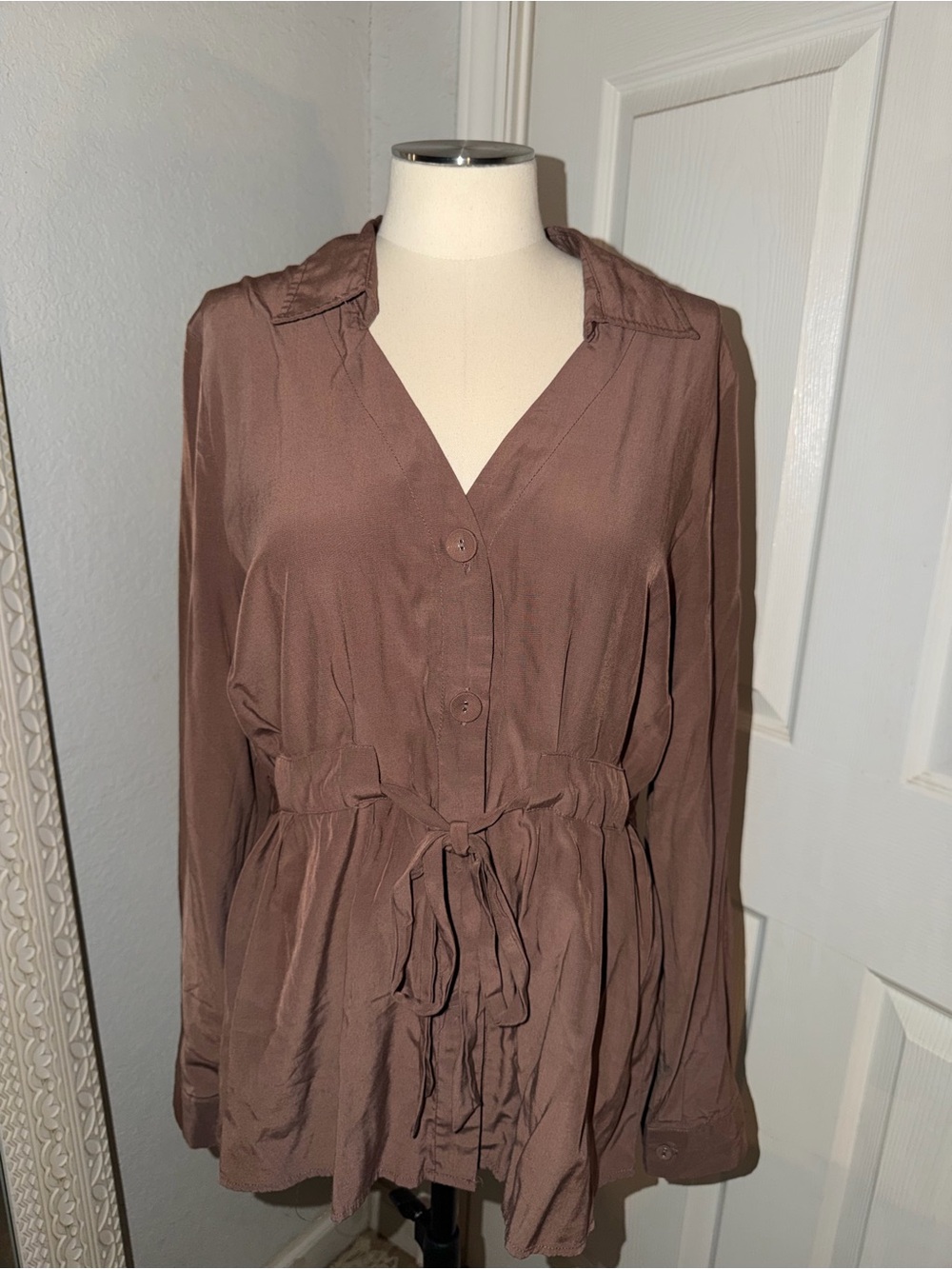 Womens Brown Tie-Waist Blouse